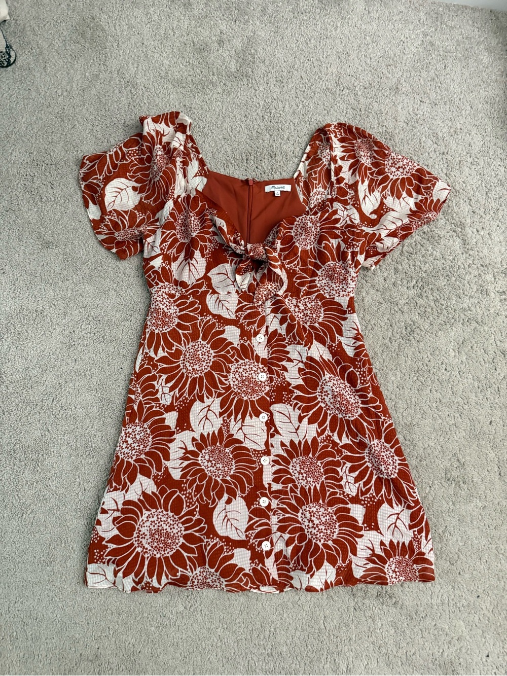 Madewell Silk Floral Tie-Front Mini Dress in Rust and White